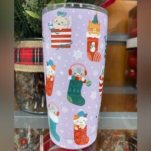 Christmas Cats in Stockings Purple Insulated Stainless Tumbler Clementine NEW